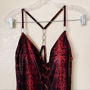 VINTAGE Gottex Jumpsuit Red Snake Skin 90s Y2K